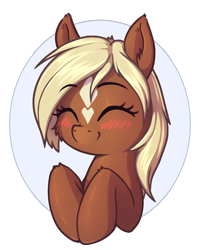 Size: 768x960 | Tagged: artist needed, safe, earth pony, pony, blushing, eyes closed, female, happy, simple background, smiling, solo, transparent background, verity