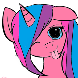 Size: 894x894 | Tagged: safe, artist:sydpeep, imported from derpibooru, oc, oc only, oc:funfetti, pony, unicorn, horn, one eye closed, solo, tongue out, unicorn oc, wink