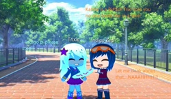 Size: 1280x740 | Tagged: safe, artist:rubyfan1234, imported from derpibooru, indigo zap, trixie, equestria girls, chibi, female