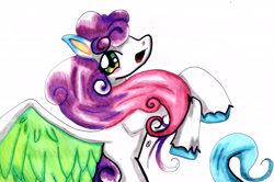 Size: 3007x1994 | Tagged: safe, artist:crystaltheechidna, imported from derpibooru, oc, oc only, oc:bell, pegasus, pony, blushing, pegasus oc, simple background, solo, white background, wings