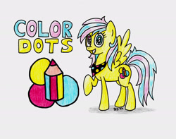 Size: 2504x1971 | Tagged: safe, artist:spacecat-studios, imported from derpibooru, oc, oc only, oc:color dots, pegasus, pony, cutie mark, pegasus oc, smiling, solo, traditional art, wings