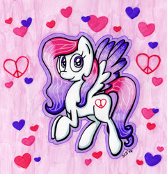 Size: 2300x2396 | Tagged: safe, artist:spacecat-studios, imported from derpibooru, oc, oc only, oc:bella, pegasus, pony, heart, pegasus oc, solo, traditional art, wings