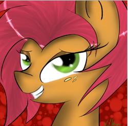 Size: 2470x2428 | Tagged: safe, artist:thegreycheetah11, imported from derpibooru, babs seed, pony, bust, female, head, smiling, solo