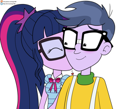 Size: 5377x4632 | Tagged: safe, artist:eagc7, imported from derpibooru, microchips, sci-twi, twilight sparkle, equestria girls, blushing, cheek kiss, duo, female, kiss on the cheek, kissing, male, microlight, shipping, simple background, straight, transparent background