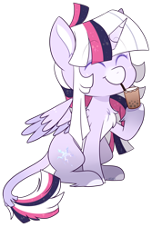 Size: 1804x2704 | Tagged: safe, artist:jetjetj, imported from derpibooru, part of a set, oc, oc only, oc:mystic mysteries, alicorn, pony, chibi, commission, cup, cute, drink, female, mare, simple background, smiling, solo, straw, transparent background, ych result