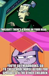 Size: 500x776 | Tagged: safe, edit, imported from derpibooru, screencap, twilight sparkle, alicorn, human, pony, my little pony: pony life, spoiler:pony life s01e46, book, caption, female, g4.5, image macro, invader zim, meme, ms. bitters, sportacular spectacular musical musak-ular, teacher, text, twilight sparkle (alicorn)