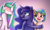 Size: 1366x820 | Tagged: safe, artist:nanazdina, imported from derpibooru, princess celestia, princess luna, oc, oc:earth-chan, alicorn, earth pony, pony, earth, eclipse, fanart, female, ibispaint x, incest, laughing, lesbian, moon, ponified, princest, shipping, smiling, sun, trio