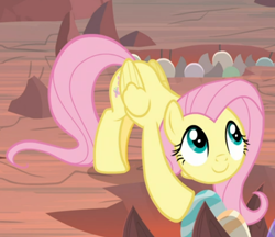 Size: 616x532 | Tagged: safe, imported from derpibooru, screencap, fluttershy, pegasus, pony, sweet and smoky, cropped, crouching, cute, egg, female, looking up, shyabetes, smiling, solo