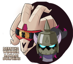 Size: 2480x2160 | Tagged: safe, artist:hitsuji, imported from derpibooru, fhtng th§ ¿nsp§kbl, oleander, demon, them's fightin' herds, community related, crossover, duo, fred, glowing eyes, guilty gear, helmet, mask, oleander (tfh), potemkin, simple background, transparent background, zato-1