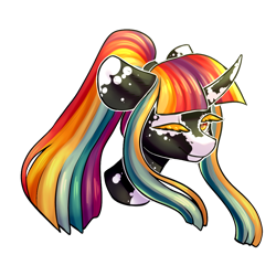 Size: 1000x1000 | Tagged: safe, artist:helemaranth, imported from derpibooru, oc, oc only, pony, unicorn, bust, horn, multicolored hair, rainbow hair, simple background, solo, transparent background, unicorn oc