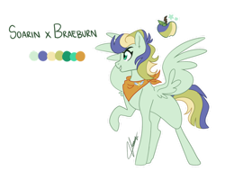 Size: 1280x1024 | Tagged: safe, artist:doggie31, imported from derpibooru, oc, oc only, pegasus, pony, color palette, magical gay spawn, neckerchief, offspring, parent:braeburn, parent:soarin', parents:soarburn, signature, simple background, solo, spread wings, transparent background, wings