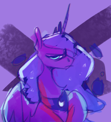 Size: 656x724 | Tagged: safe, artist:anticular, imported from derpibooru, princess luna, alicorn, pony, abstract background, female, frown, grumpy, limited palette, looking at you, mare, solo