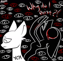 Size: 1550x1500 | Tagged: safe, artist:foxxo666, imported from derpibooru, demon, any gender, any species, commission, darkness, depressed, existential crisis, eye, nihilism, sad, vent art, ych example, your character here