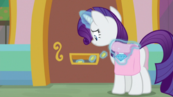 Size: 1920x1080 | Tagged: safe, imported from derpibooru, screencap, rarity, pony, the ending of the end, bag, bits, butt, female, mail slot, mare, plot, saddle bag, solo