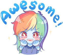 Size: 351x307 | Tagged: safe, artist:rino11828834, artist:yuan-rino, imported from derpibooru, rainbow dash, equestria girls, awesome, blush sticker, blushing, clothes, cute, dashabetes, eye sparkles, female, hoodie, open mouth, simple background, solo, sparkly eyes, transparent background, wingding eyes