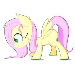 Size: 1440x1440 | Tagged: safe, artist:fajnyziomal, imported from derpibooru, fluttershy, pegasus, pony, cheek fluff, female, filly, filly fluttershy, foal, missing cutie mark, simple background, solo, white background, younger