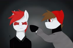 Size: 4128x2704 | Tagged: safe, artist:aj0sh, imported from derpibooru, earth pony, pony, beanie, blurryface, duo, duo male, eyes closed, fanfic art, hat, male, ponified, twenty one pilots