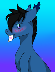 Size: 1867x2450 | Tagged: safe, artist:toptian, imported from derpibooru, oc, oc only, earth pony, pony, abstract background, blushing, bust, earth pony oc, heart, male, mouth hold, simple background, solo, stallion, white background