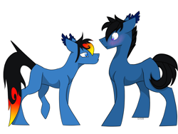 Size: 4000x3000 | Tagged: safe, artist:toptian, imported from derpibooru, oc, oc only, earth pony, pony, blushing, duo, earth pony oc, gay, male, simple background, stallion, white background