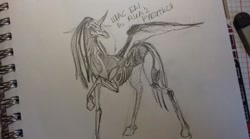 Size: 540x301 | Tagged: safe, artist:kiwwsplash, imported from derpibooru, oc, oc only, alicorn, pony, alicorn oc, bone, cyrillic, horn, raised hoof, russian, skeleton, solo, text, traditional art, wings