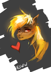 Size: 2480x3507 | Tagged: safe, artist:kiwwsplash, imported from derpibooru, oc, oc only, earth pony, pony, abstract background, bust, earth pony oc, heart, signature, solo