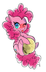 Size: 2818x4337 | Tagged: safe, artist:fluffleart, pinkie pie, earth pony, pony, cute, diapinkes, female, one eye closed, simple background, skull, solo, tongue out, white background, wink