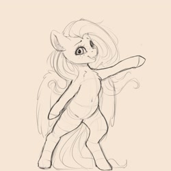 Size: 4000x4000 | Tagged: safe, artist:miokomata, imported from derpibooru, fluttershy, pegasus, semi-anthro, belly button, bipedal, chest fluff, female, freckles, freckleshy, mare, monochrome, simple background, sketch