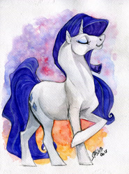 Size: 1280x1727 | Tagged: safe, artist:korppipoika, artist:susikukka, imported from derpibooru, rarity, pony, unicorn, abstract background, crossed legs, female, mare, solo, traditional art, watercolor painting