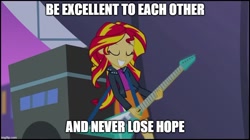 Size: 888x499 | Tagged: safe, edit, edited screencap, editor:lord you know who, imported from derpibooru, screencap, sunset shimmer, equestria girls, rainbow rocks, bill & ted, bill and ted, female, guitar, heartwarming, imgflip, inspirational, musical instrument, positive ponies