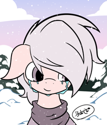 Size: 877x1023 | Tagged: safe, artist:otherside, imported from derpibooru, oc, oc only, earth pony, pony, crying, earth pony oc, floppy ears, snow, snowfall, solo, winter