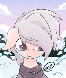 Size: 877x1023 | Tagged: safe, artist:otherside, imported from derpibooru, oc, oc only, earth pony, pony, crying, floppy ears, snow, snowfall, solo, winter