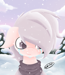 Size: 877x1023 | Tagged: safe, artist:otherside, imported from derpibooru, oc, oc only, earth pony, pony, crying, floppy ears, snow, snowfall, solo, winter