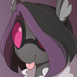 Size: 1850x1850 | Tagged: safe, artist:crimmharmony, imported from derpibooru, oc, oc only, oc:mimicry, original species, female, goggles, purple changeling, solo, tongue out