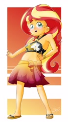 Size: 1874x3370 | Tagged: safe, artist:steg-o, imported from derpibooru, sunset shimmer, equestria girls, equestria girls series, belly button, clothes, female, geode of empathy, high res, magical geodes, sarong, solo, swimsuit