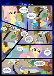 Size: 3259x4607 | Tagged: safe, artist:estories, imported from derpibooru, discord, fluttershy, draconequus, pegasus, pony, comic:nevermore, comic, speech bubble