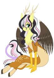 Size: 1145x1660 | Tagged: safe, artist:misathefenec0422, imported from derpibooru, oc, oc only, oc:titania, draconequus, antlers, female, simple background, solo, white background, wings