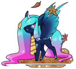 Size: 1024x928 | Tagged: safe, artist:oneiria-fylakas, imported from derpibooru, oc, oc only, oc:shiva heartsong, alicorn, pony, chibi, clothes, female, leaf, leaves, mare, scarf, simple background, solo, transparent background