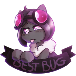 Size: 4000x4000 | Tagged: artist needed, safe, imported from derpibooru, oc, oc only, oc:mimicry, original species, female, goggles, purple changeling, simple background, solo, tongue out, transparent background