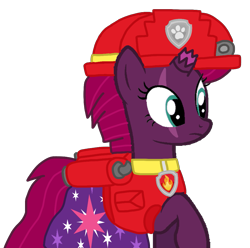 Size: 1087x1080 | Tagged: safe, artist:徐詩珮, imported from derpibooru, fizzlepop berrytwist, tempest shadow, series:sprglitemplight diary, series:sprglitemplight life jacket days, series:springshadowdrops diary, series:springshadowdrops life jacket days, alternate universe, clothes, female, marshall (paw patrol), paw patrol, simple background, transparent background