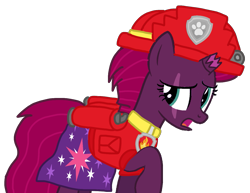 Size: 1315x1014 | Tagged: safe, artist:徐詩珮, imported from derpibooru, fizzlepop berrytwist, tempest shadow, series:sprglitemplight diary, series:sprglitemplight life jacket days, series:springshadowdrops diary, series:springshadowdrops life jacket days, alternate universe, clothes, female, marshall (paw patrol), paw patrol, simple background, transparent background