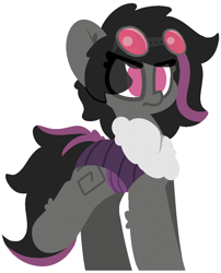 Size: 880x1090 | Tagged: safe, artist:moonydusk, imported from derpibooru, oc, oc only, oc:mimicry, original species, female, goggles, purple changeling, simple background, solo, transparent background