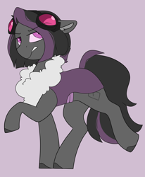 Size: 1400x1700 | Tagged: safe, artist:crimmharmony, imported from derpibooru, oc, oc only, oc:mimicry, original species, goggles, purple changeling, simple background, solo