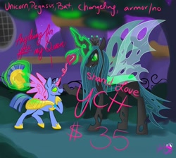 Size: 1500x1350 | Tagged: safe, artist:inkynotebook, imported from derpibooru, queen chrysalis, oc, changeling, changeling queen, commission, female, glowing horn, horn, raised hoof, your character here