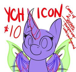 Size: 1261x1195 | Tagged: safe, artist:inkynotebook, imported from derpibooru, oc, oc only, alicorn, pony, alicorn oc, bald, bust, commission, horn, smiling, solo, wings, your character here