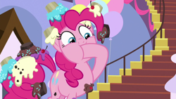 Size: 1920x1080 | Tagged: safe, imported from derpibooru, screencap, pinkie pie, pony, the ending of the end, cupcake, female, food, solo