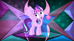 Size: 3840x2160 | Tagged: safe, artist:laszlvfx, artist:slb94, edit, imported from derpibooru, starlight glimmer, alicorn, pony, alicornified, female, magic, race swap, solo, starlicorn, wallpaper, wallpaper edit, xk-class end-of-the-world scenario