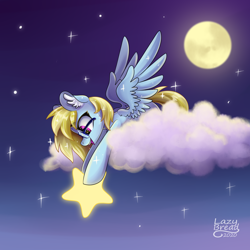 Size: 4000x4000 | Tagged: safe, artist:lazybread, imported from derpibooru, oc, oc only, oc:cloud cuddler, pegasus, pony, accessories, accessory, cloud, commission, cute, female, glasses, moon, night, not derpy, solo, stars, tangible heavenly object, ych result