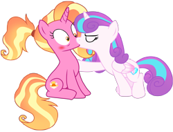 Size: 15811x12111 | Tagged: safe, artist:ejlightning007arts, imported from derpibooru, luster dawn, princess flurry heart, alicorn, pony, unicorn, absurd resolution, base used, blushing, cutie mark, duo, eyes closed, female, flurrydawn, kissing, lesbian, older, older flurry heart, shipping, simple background, sitting, suprise kiss, transparent background