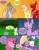 Size: 1000x1291 | Tagged: safe, artist:emilou1985, imported from derpibooru, big macintosh, fluttershy, pinkie pie, rarity, spike, twilight sparkle, alicorn, dragon, pony, comic:signs, carriage, comic, dialogue, eyes closed, female, fluttermac, labor, looking right, male, older, older spike, preggity, preggoshy, preglight sparkle, pregnant, salute, screaming, shipping, storm, straight, sweat, twilight sparkle (alicorn), winged spike, wings