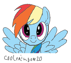 Size: 900x800 | Tagged: safe, artist:coolrainbow20, derpibooru exclusive, imported from derpibooru, rainbow dash, pegasus, pony, cute, dashabetes, description is relevant, digital art, drawing tablet, female, krita, multicolored hair, rainbow colored mane, simple background, solo, spread wings, wacom, white background, wings